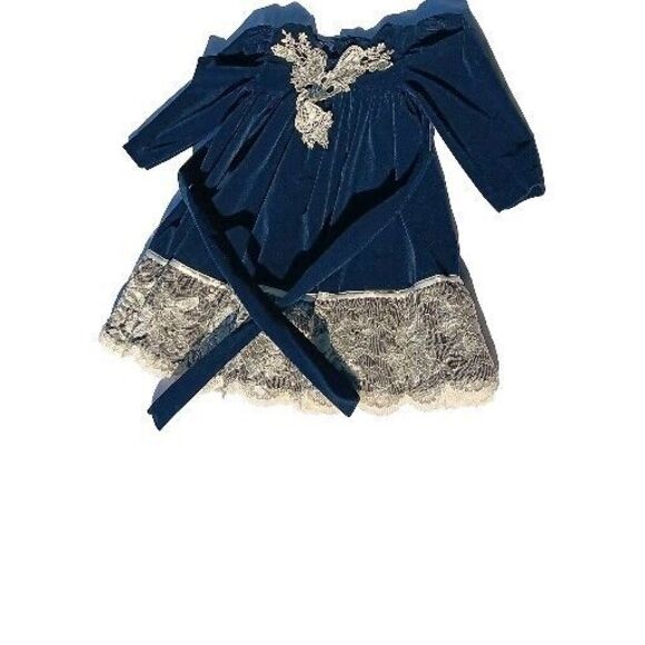 Sz 2T JoLene Girls Vintage 80s Velvet Dress Victorian Style Navy Blue Holiday - Picture 1 of 16